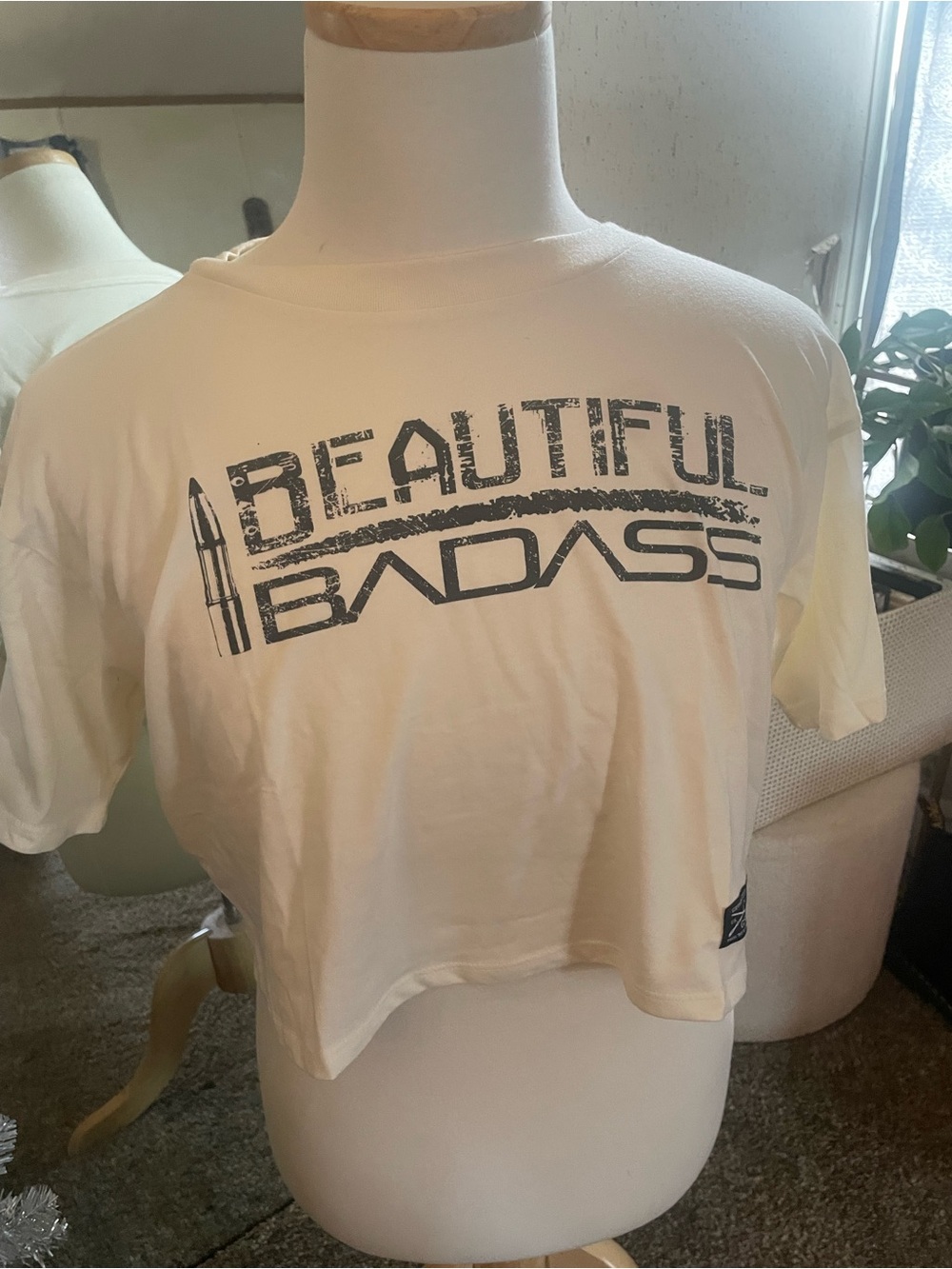 Grunt Style Cream 'Beautiful Badass' Short Sleeve Crop Tee
